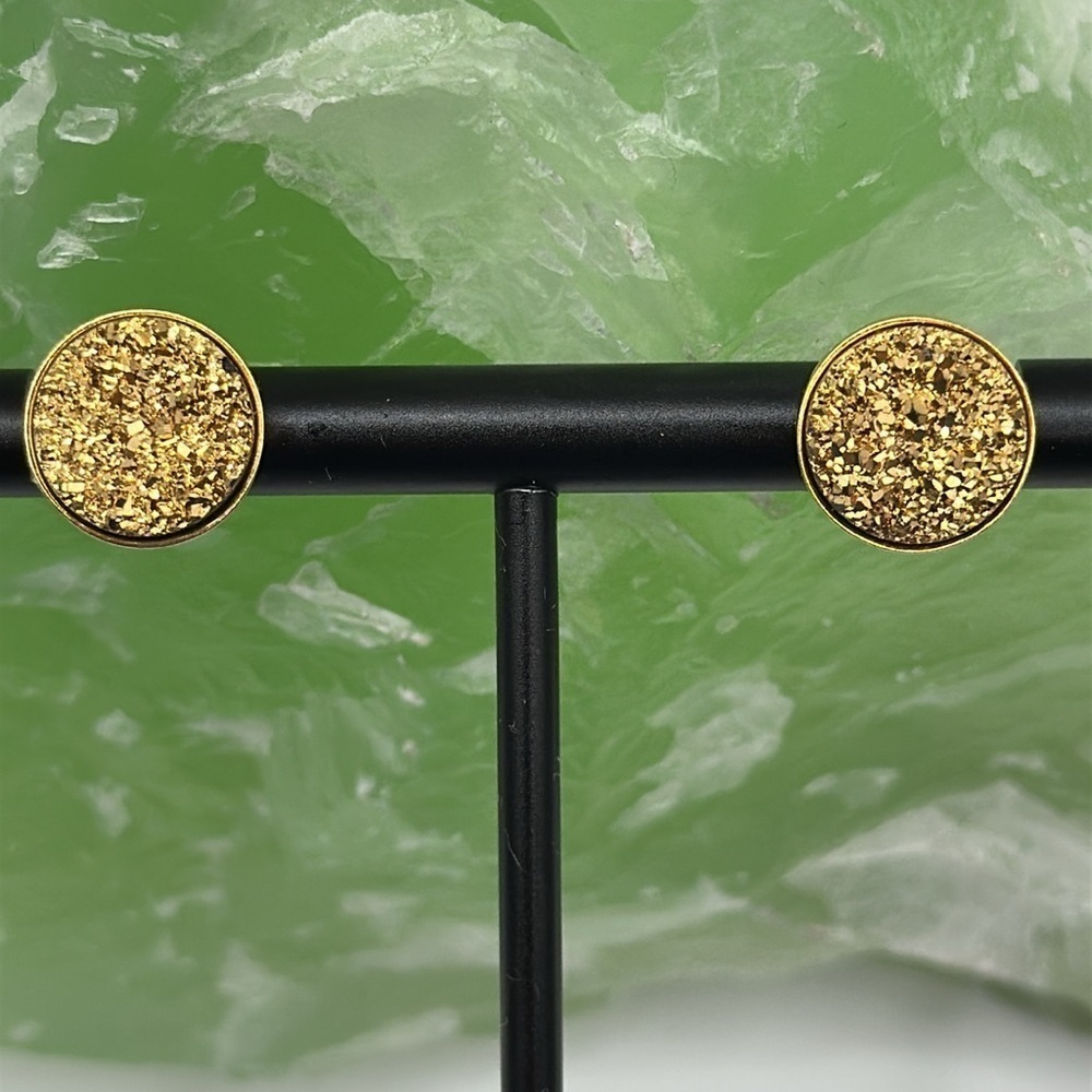 Sparkly gold druzzy silver 925 and gold plated stud post earrings